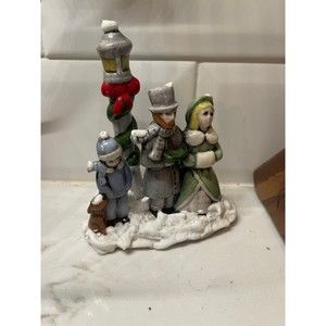Antique Vintage Germany Bisque Snow Baby Carolers boy Trio Dog Lamppost Figurine